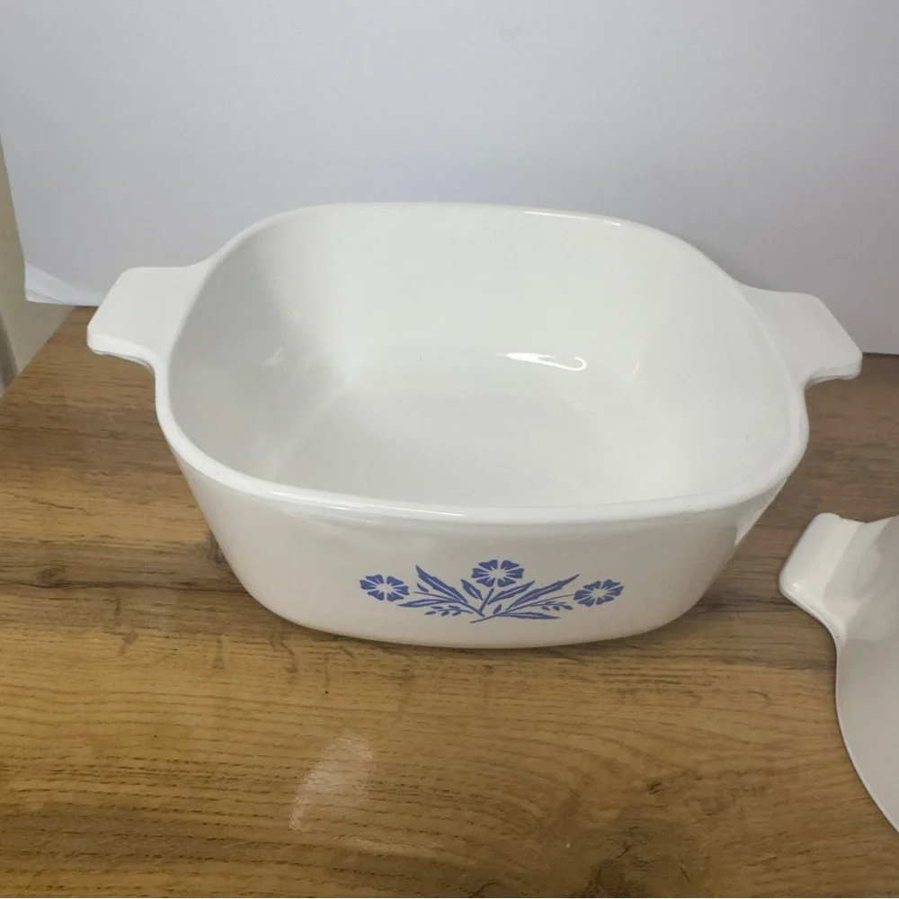 Corningware White Casserole Dishes with Blue Floral Pattern (Set of 2)